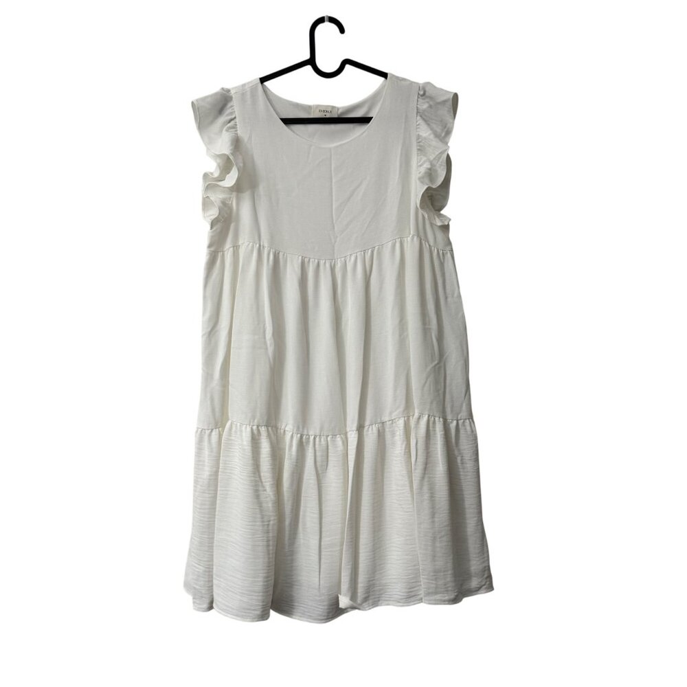 Everly White Ruffle Sleeve Tiered Babydoll Mini Dress Womens Size Large